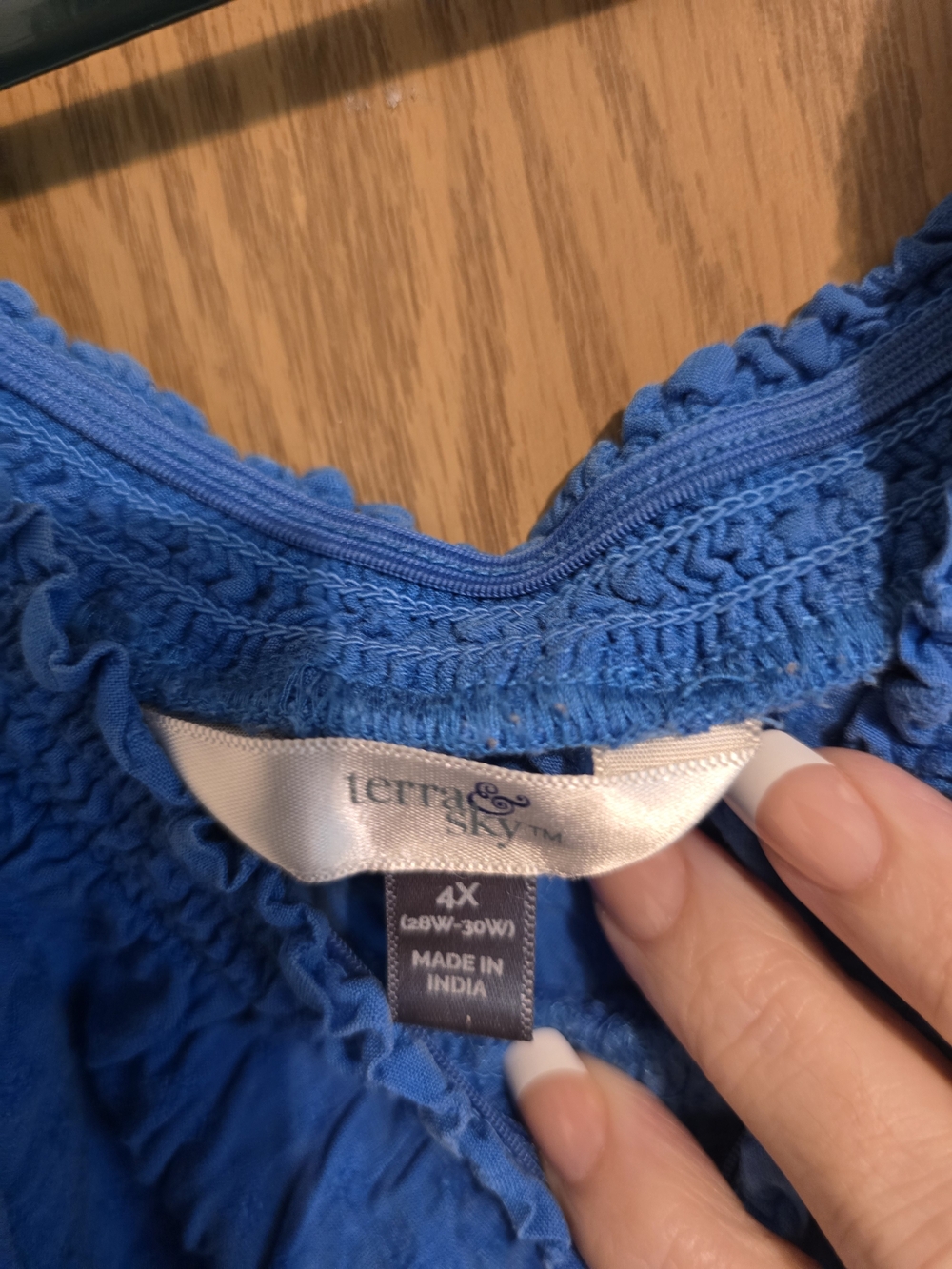 Terra & Sky Royal Blue Button-Front Peasant Blouse - Picture 3 of 6